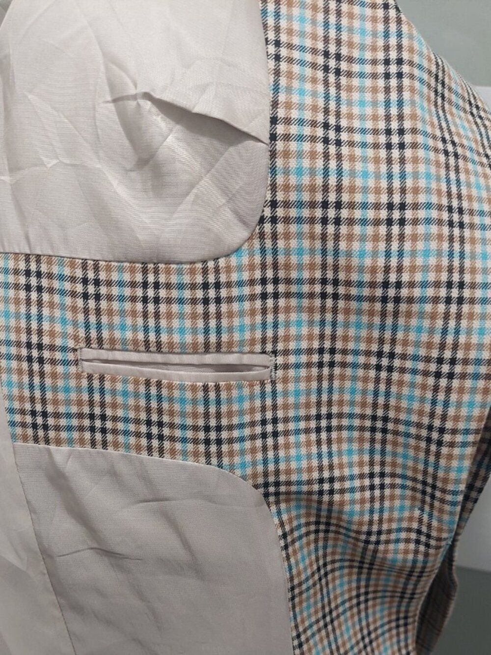 Plaid Tailored Longline Blazer - Size 0 (Tan, Turquoise Blue, Black - Picture 8 of 9